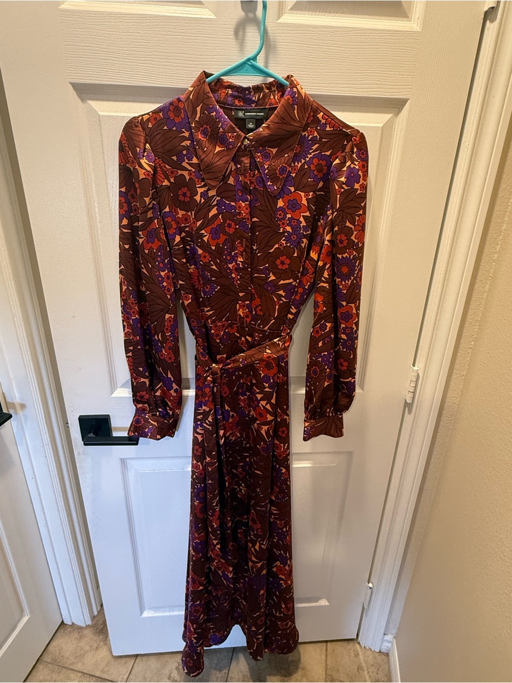 Long Sleeve Floral Maxi Dress in Brown and Purple